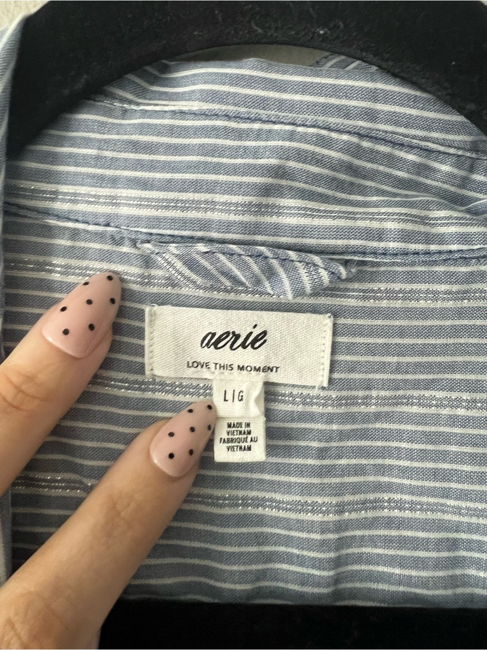 Aerie Off-Duty Poplin Tie Front Pajama Set Blue Stripe L Top M Bottom - Picture 4 of 9